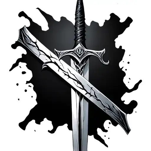 A Cracked Sword Surrounded By Markings