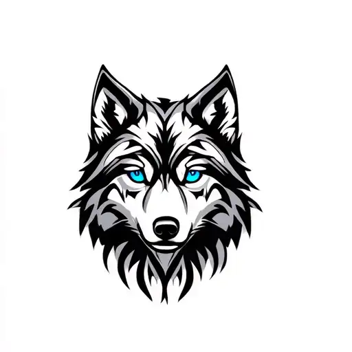 Wolf With Blue Eyes On Tribal