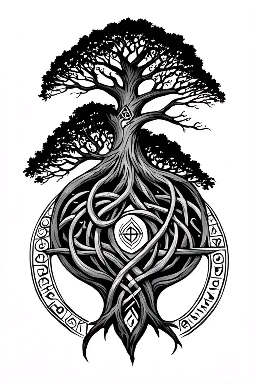 Tree Of Life With Nordic Runes Intertwined