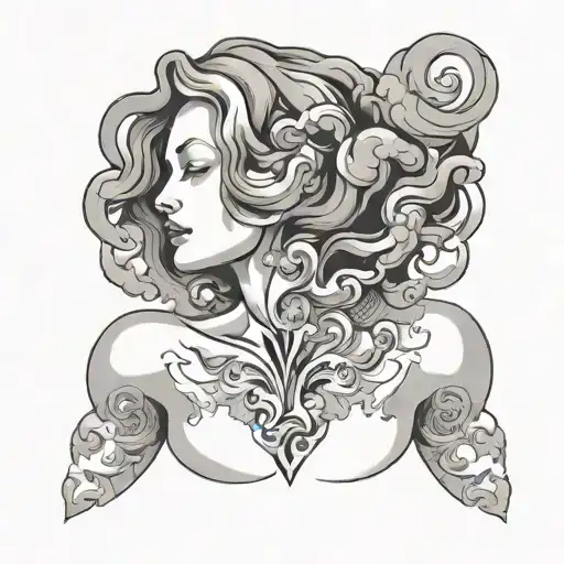 Women Torso Head In The Clouds Forming The Shape