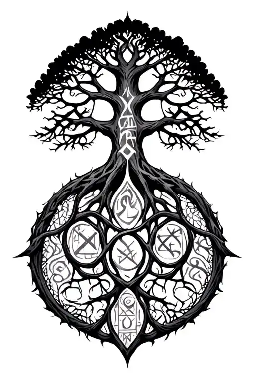 Tree Of Life With Nordic Runes Intertwined