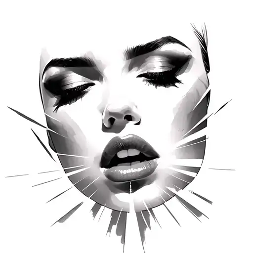 A Womans Face Looking Slightly Down With Gray Beams Of Light Coming From Her Mouth