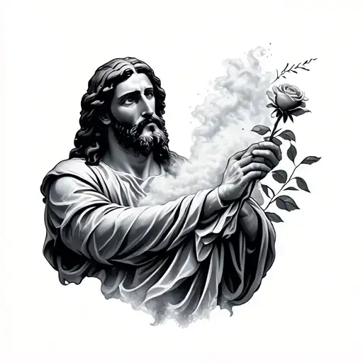 Jesus Blowing Dust Out Of His Hand Holding A Rose