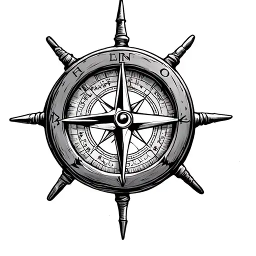 Nautical Compass And Ship Wheel