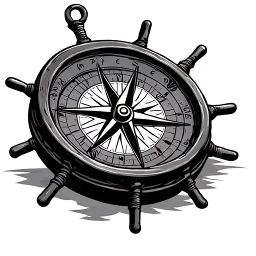 Nautical Compass And Ship Wheel