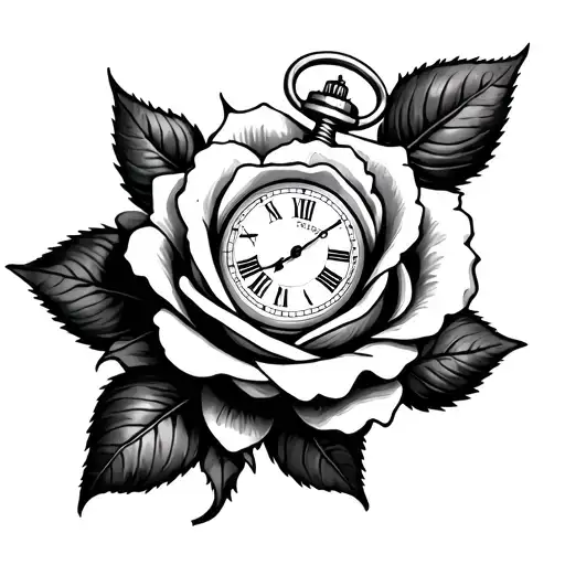 A Rose From The Top View With A Pocket Watch In The Middle On Top Of The Rose