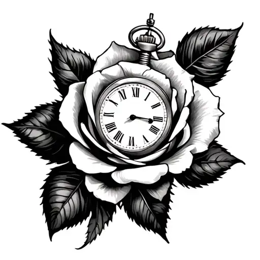 A Rose From The Top View With A Pocket Watch In The Middle On Top Of The Rose
