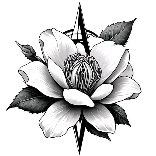 Magnolia Flower And Compass Rose