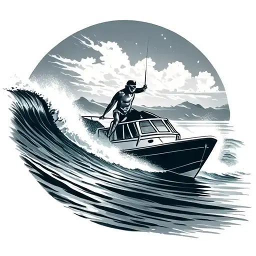 Boat And Wake Surfer Riding A Wave