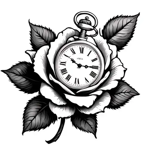 A Rose From The Top View With A Pocket Watch In The Middle On Top Of The Rose