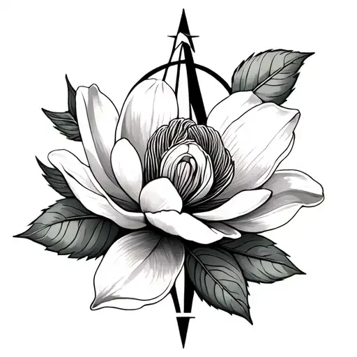 Magnolia Flower And Compass Rose