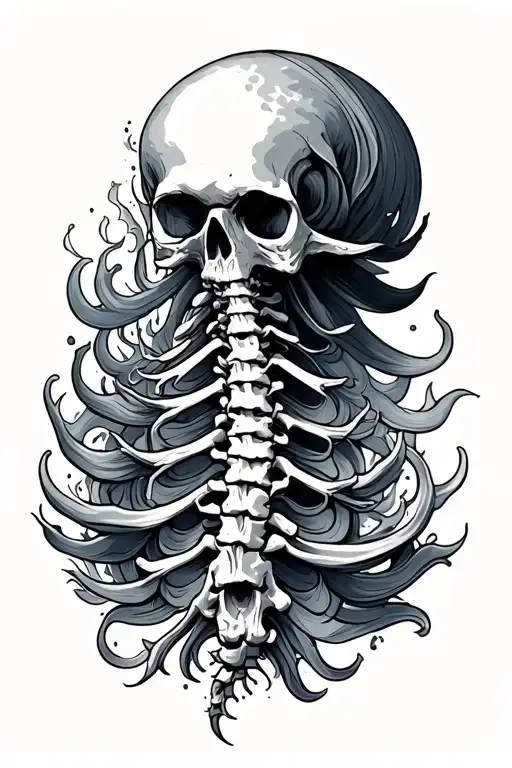 Sea Theam Spine Tatoo