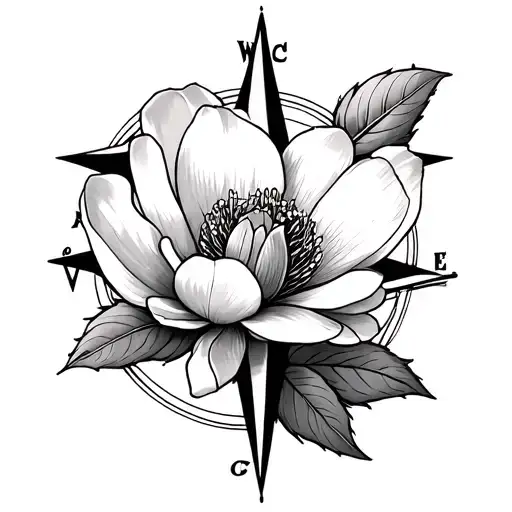 Magnolia Flower And Compass Rose