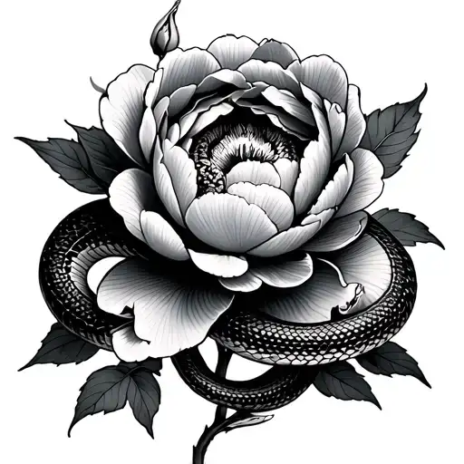Peony With Snake Intertwined