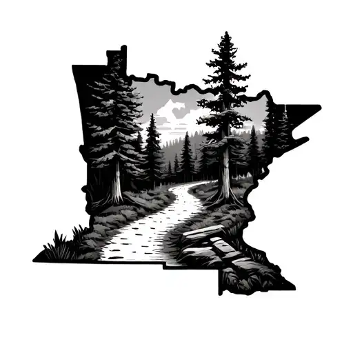 Wooded Path Winding Hiking Trail Inside Shape Of Minnesota