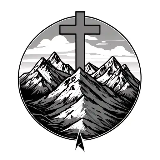 Mountain Range With A Cross In The Middle Above The Mountain Peaks