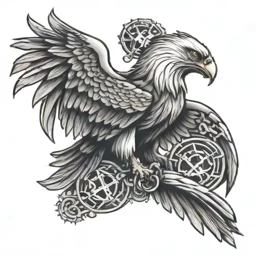 Eagle Holding Swastik And Wolf