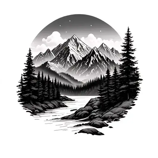 Mountains And Forest Scene