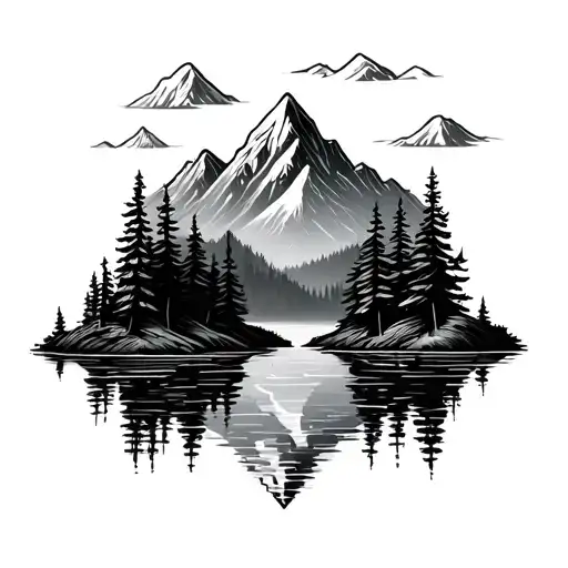 Mountains Trees Pond