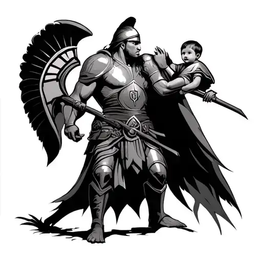 Spartan Warrior Holding A Child