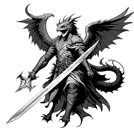 Dragon Compass Warrior Angel Holding A Sword