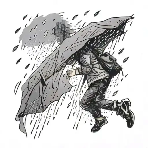 A Lonely Person In The Rain Falling