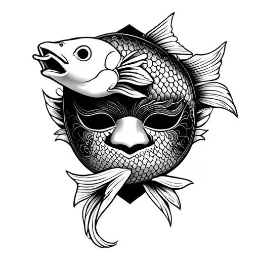 Japanese Hanya Mask Eat Koi Fish