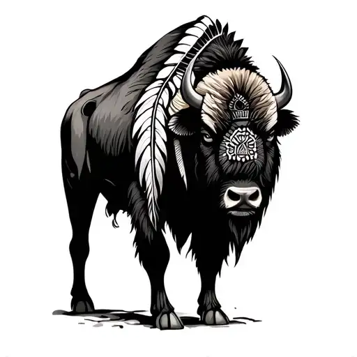 Native American Bison With Feathers
