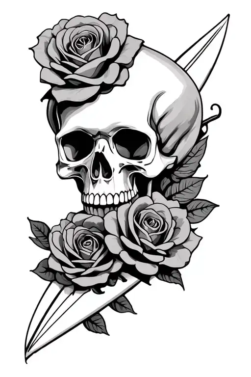 Surfing Skull Roses Intertwined