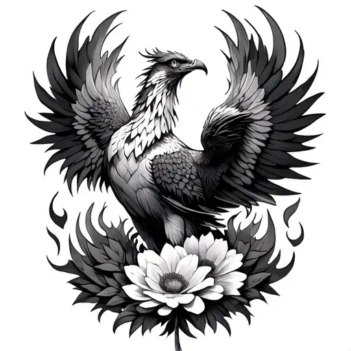 Phoenix Surrounded By Fire Flowers