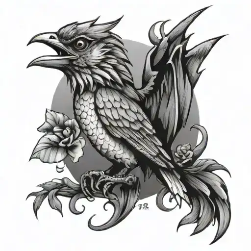 Bird Sparrow And Dragon Japo Tatto
