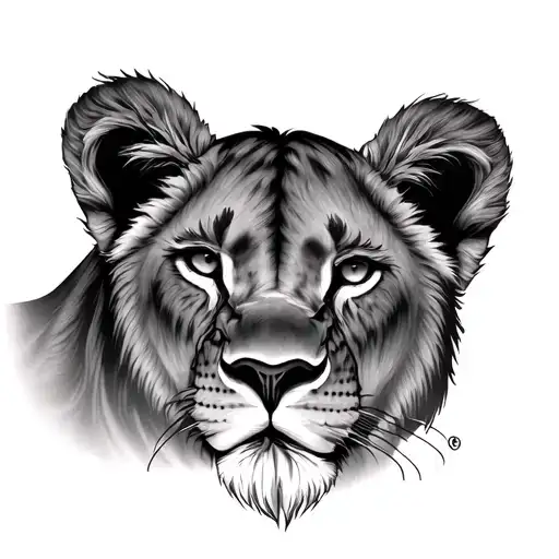 Lioness Face With Cute Design In Back