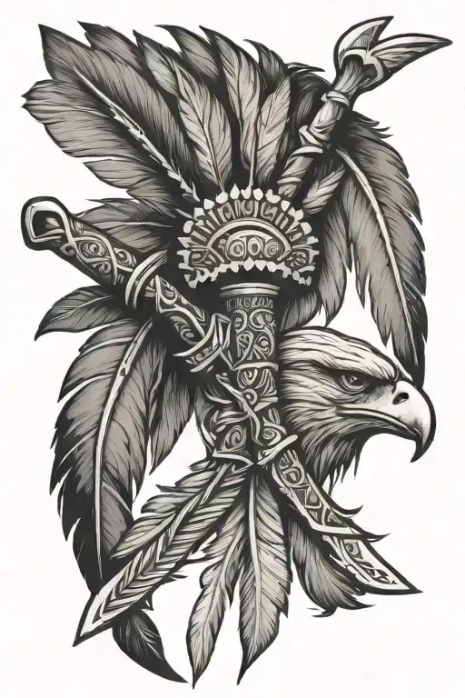 Tomahawk With Eagle Feathers Hanging