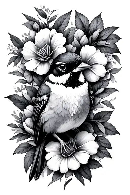 Cancer Robin Tatoos Surrounded By Flowers