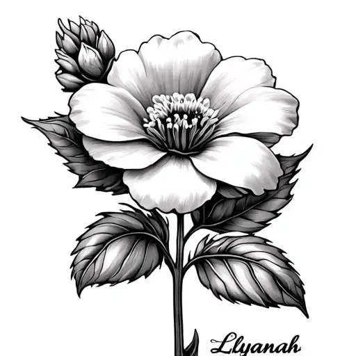Primrose Flower Tattoo With The Name Lilyanah In The Stem Of The Flower