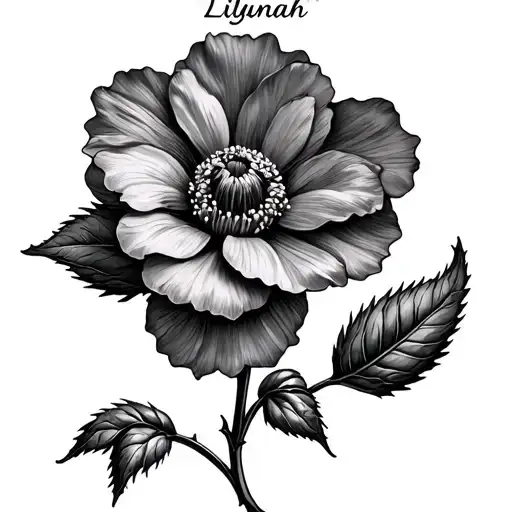 Primrose Flower Tattoo With The Name Lilyanah In The Stem