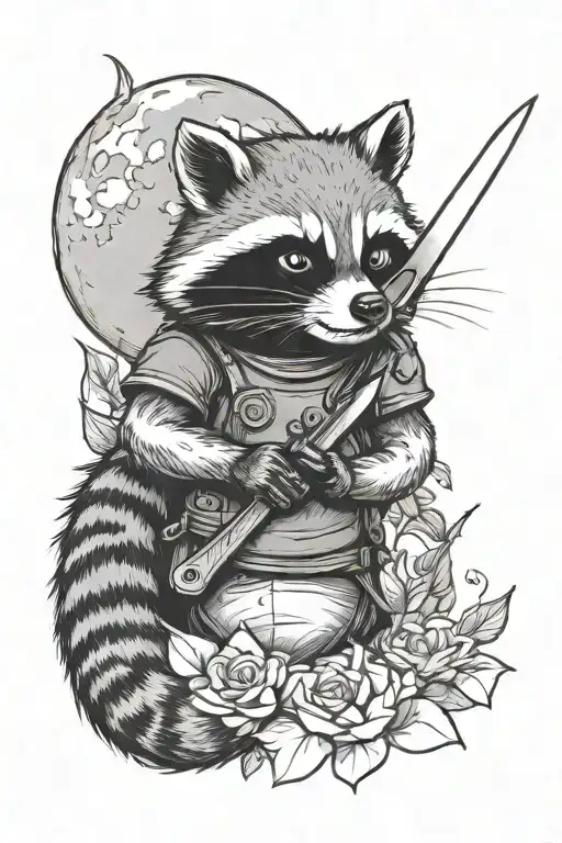 Moon And Raccoon Holding A Knife