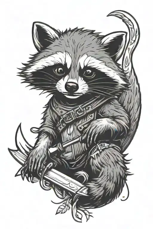 Crescent Moon Raccoon Reclining Holding Knife