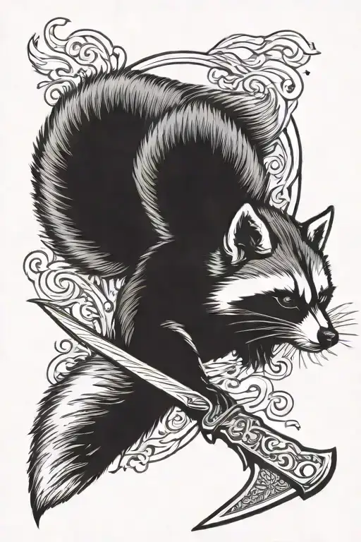 Crescent Moon Raccoon Reclining Holding Knife
