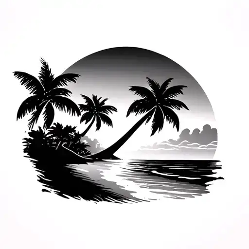 Beach Sunset With Palm Trees