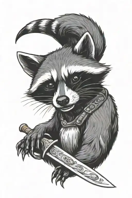 Crescent Moon Raccoon Reclining Holding Knife