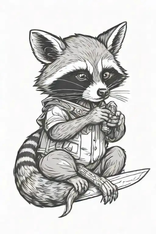 Moon Raccoon Reclining Holding Knife