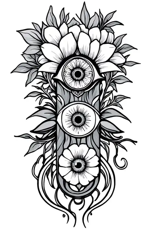 Law Of Attraction Spirituality Flowers Intertwined Hamsa Evil Eye Hand