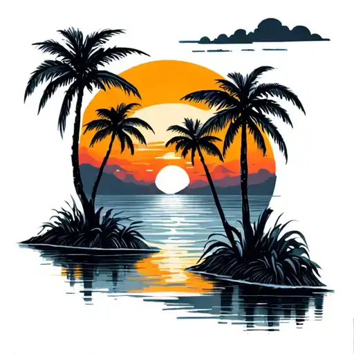 Beach Sunset With Palm Trees Colors Sunset Over Lake