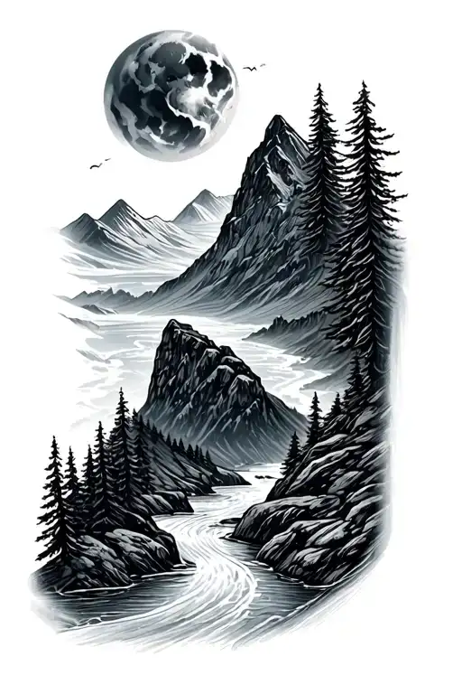 Ski Mountain With River Flowing