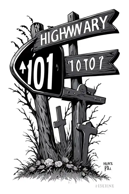 Highway 101 Sign And Graveyard