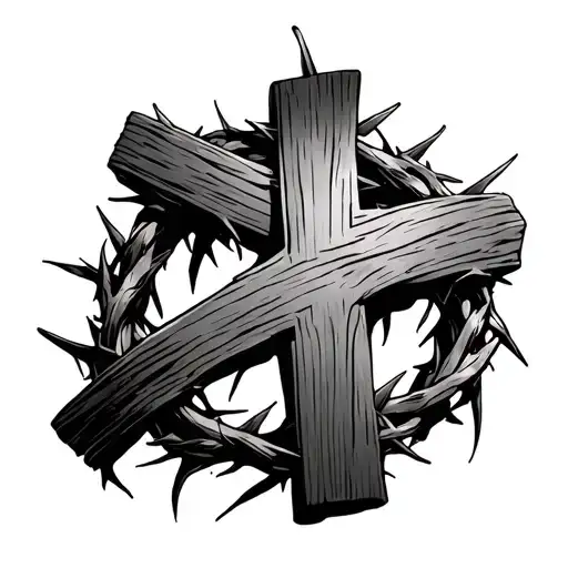 Crown Of Thorns Wrapped With Three Wooden Crosses
