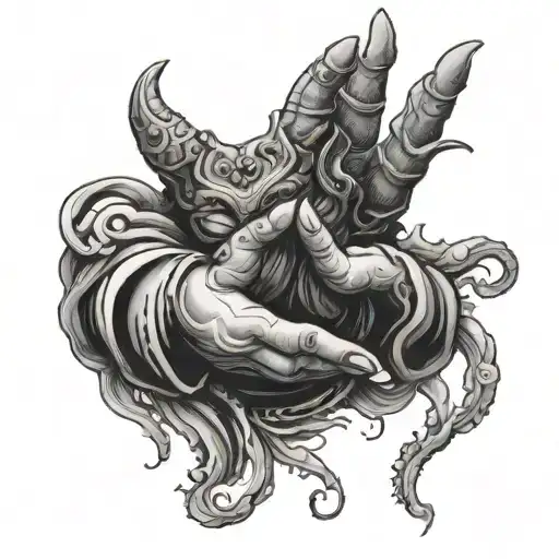 Demon Hands Around Heart Of Buddha Floating