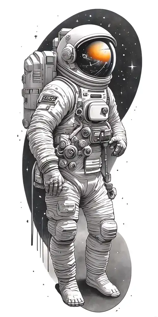 Empty Space Themed Tattoo Without Helmet Or Astronaut