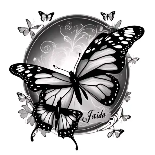 Rip Tattoo For Sister Name Jaida With Butterflies